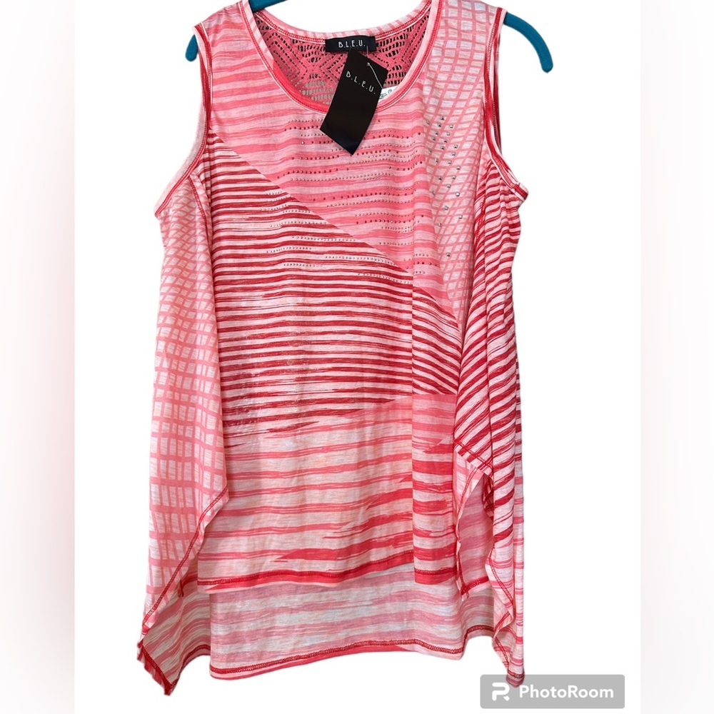 B.L.E.U. Patterned Knit-back Swing Oversized‎ Tank Top Size L Pink/Coral